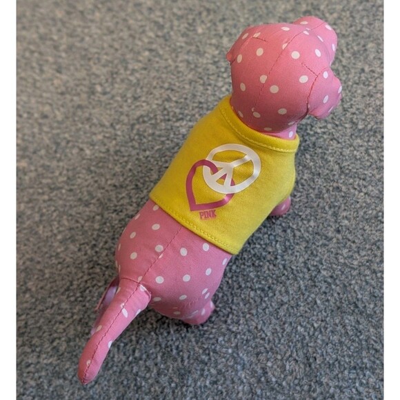 Victoria's Secret Pink Spotted Dog 7” Plush Peace Heart Yellow Shirt 2009 - Picture 1 of 9